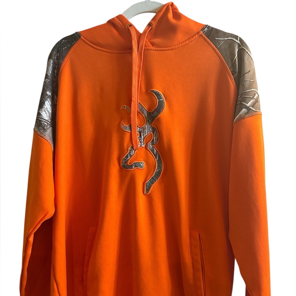 Browning Men's Buckmark Mossy Camo Orange HoodiePockets No Size Tag Check Photos